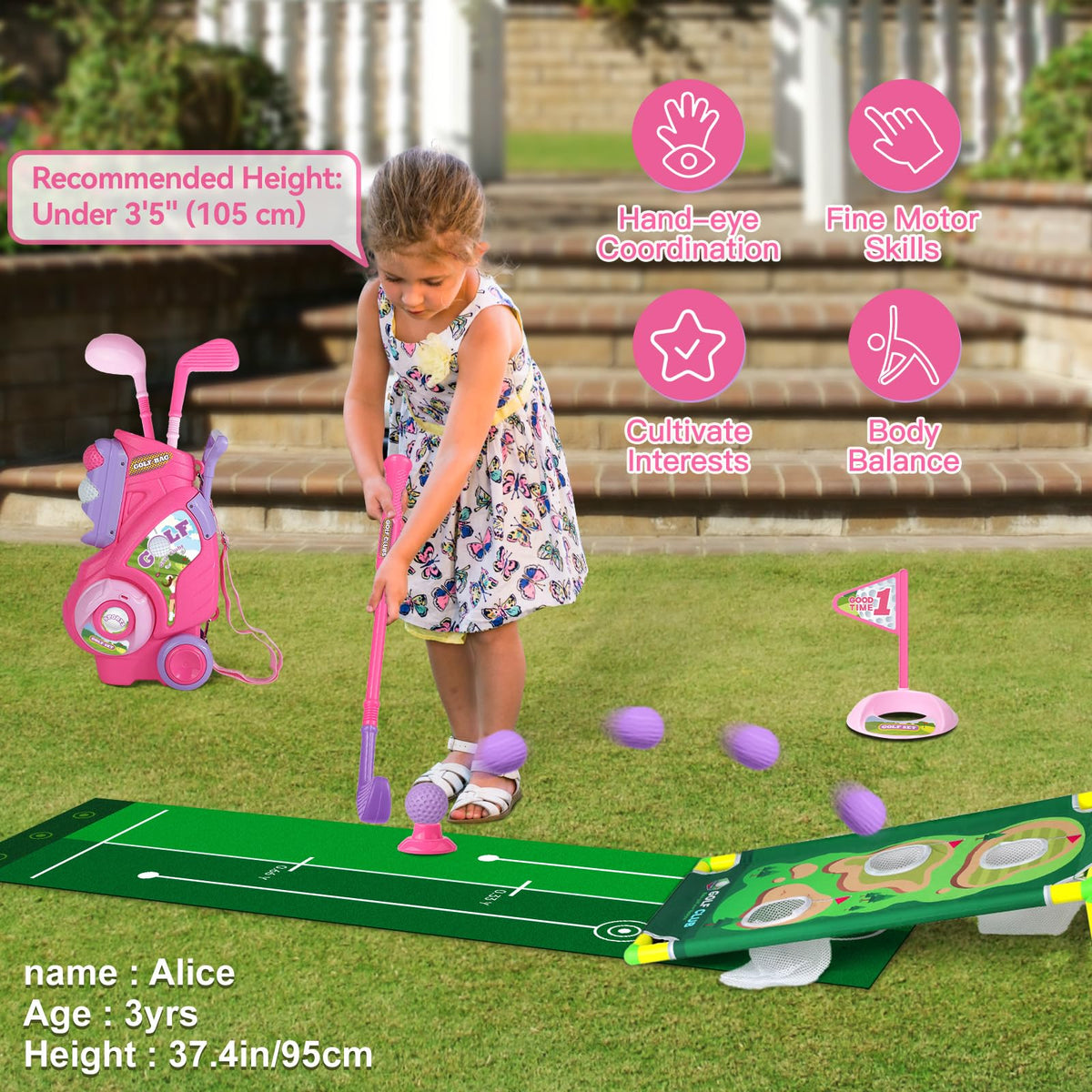 Jovizo eight large golf balls designed for easy handling and playfulness
