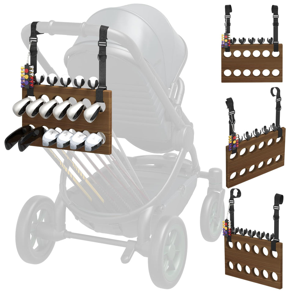 JOXPRING golf stroller attachment shown mounting on a stroller for quick setup