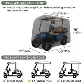 Joymo golf cart cover side view shows durable fabric and windproof design.
