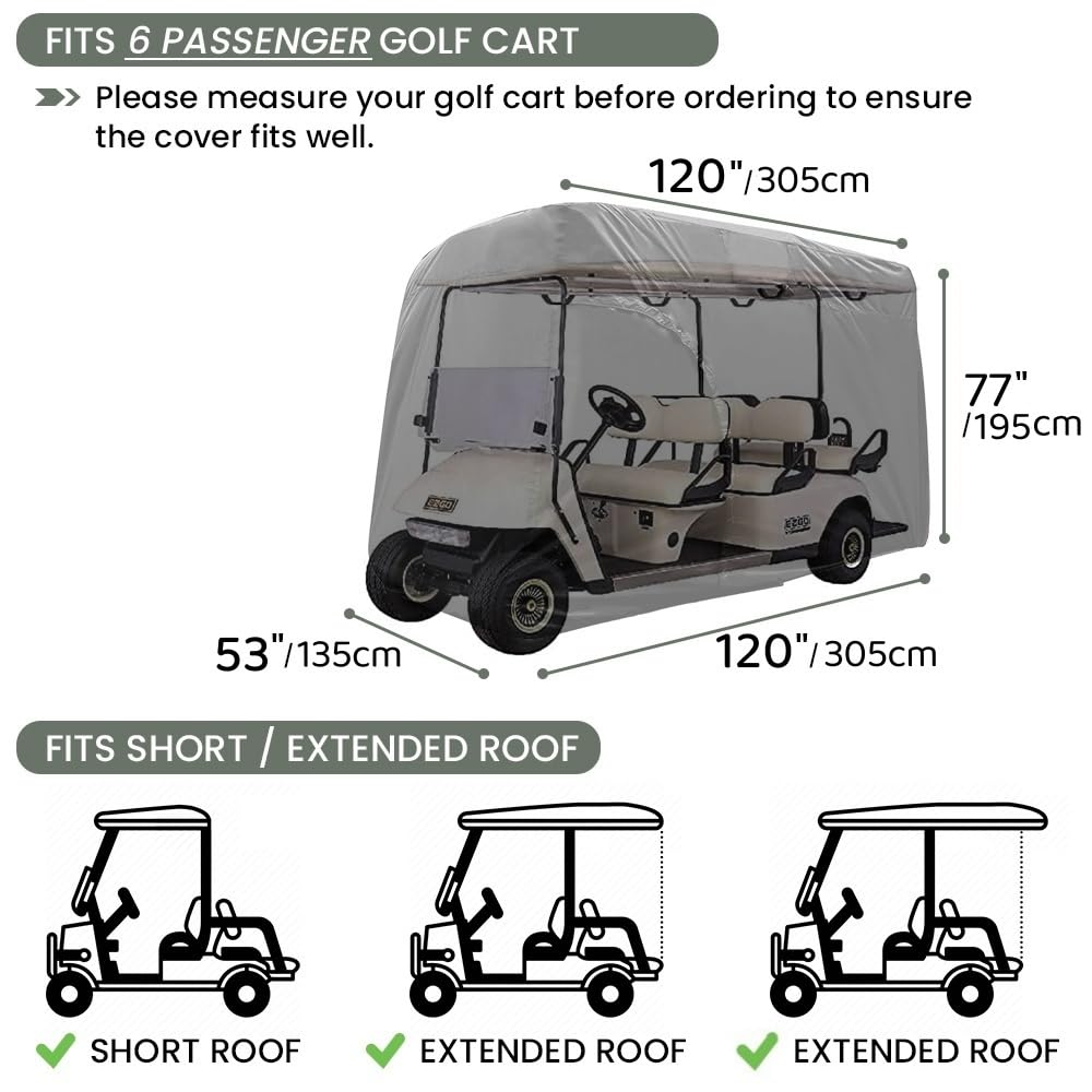 Joymo golf cart cover side view shows windproof design for secure outdoor use.