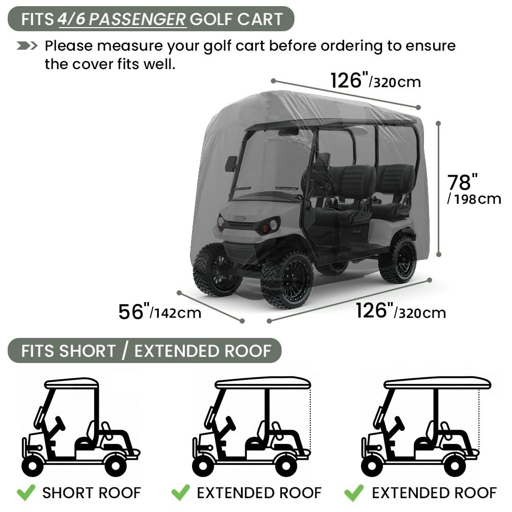 Joymo golf cart cover back view; spacious enclosure with weather sealing.