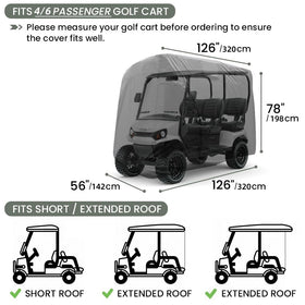 Joymo golf cart cover back view; spacious enclosure with weather sealing.