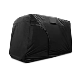 Joymo 4-passenger golf cart cover, front view, guards against sun and rain.