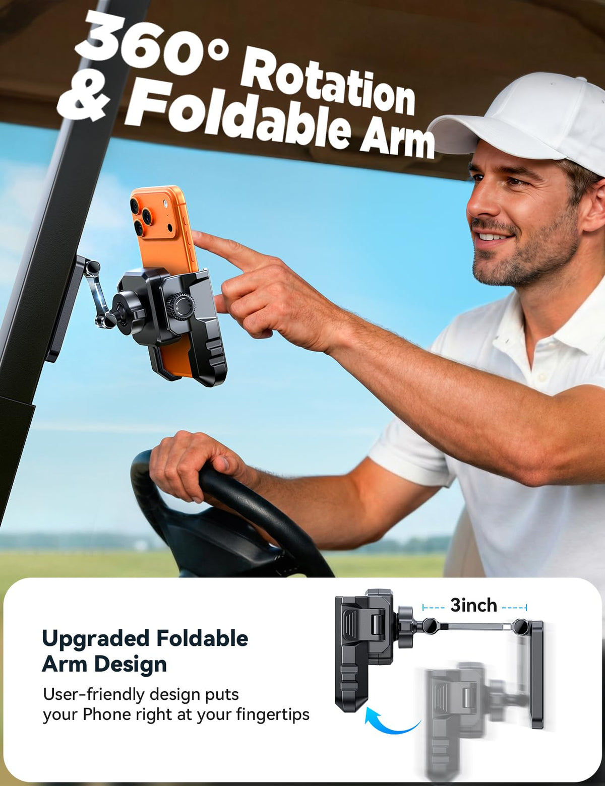 JOYROOM golf cart phone holder 1s install for quick setup between holes.