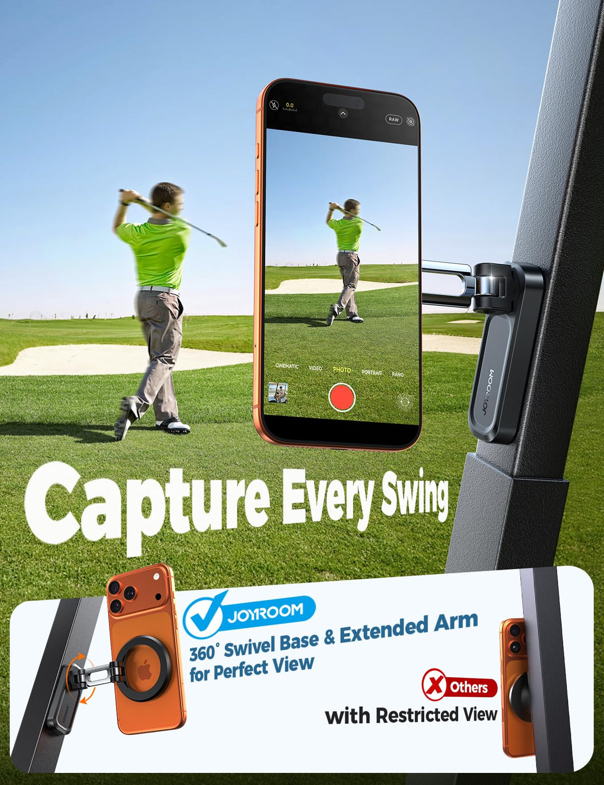 JOYROOM magnetic golf-cart phone holder 360-rotation for easy screen access