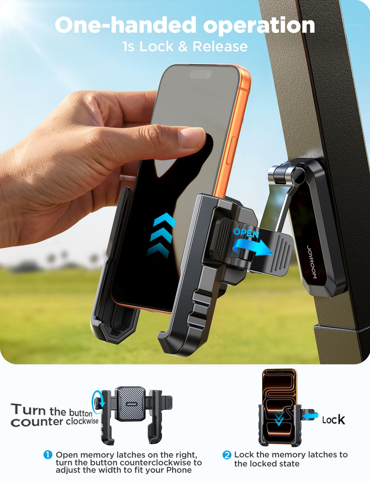 JOYROOM double-folding arm keeps device stable on the move.
