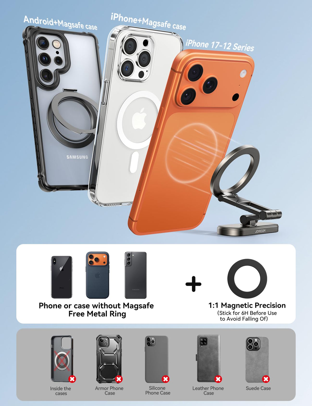 JOYROOM broad compatibility for iPhone 17–12 series with or without a MagSafe case