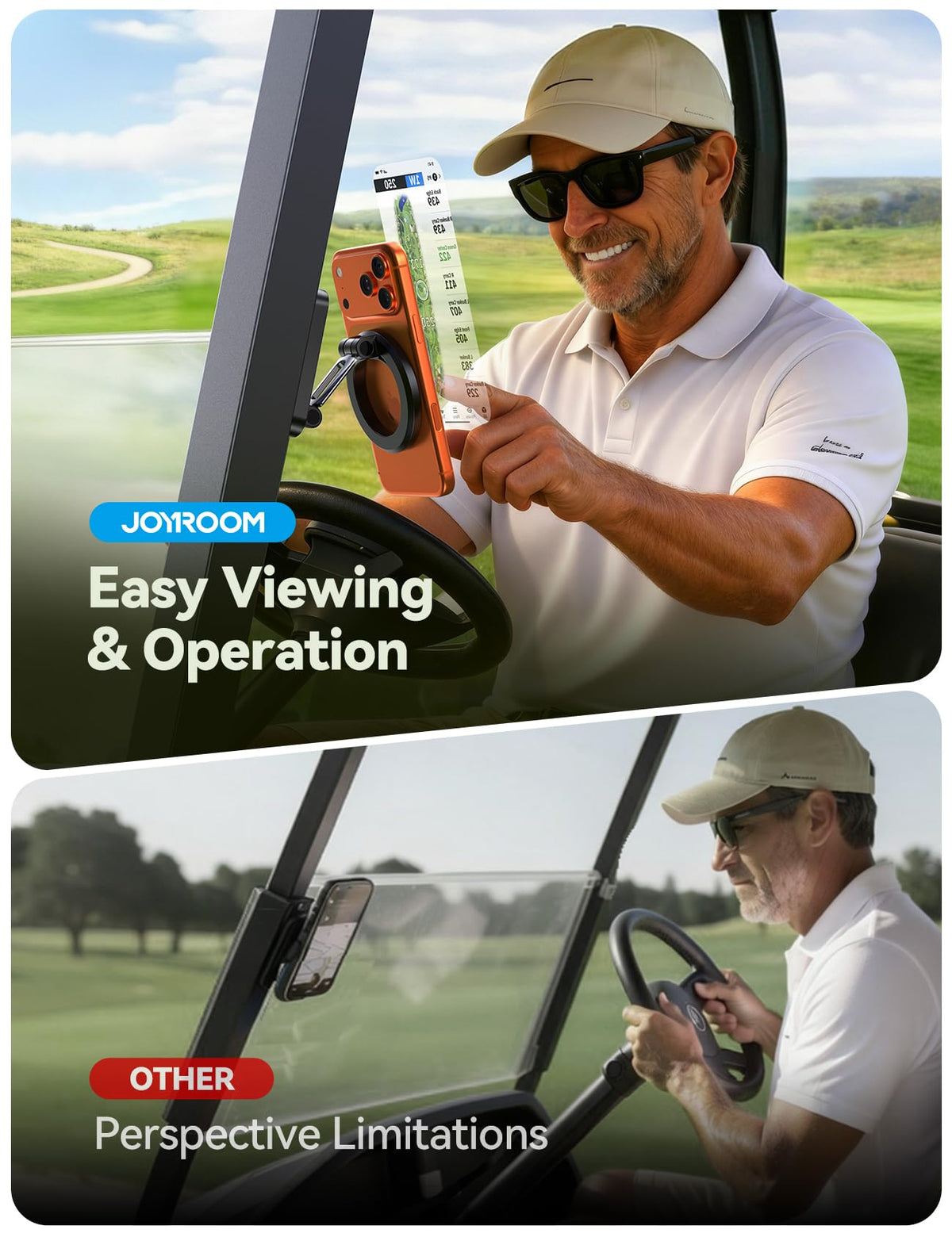JOYROOM magnetic golf cart phone holder 360-rotation base enabling versatile orientation
