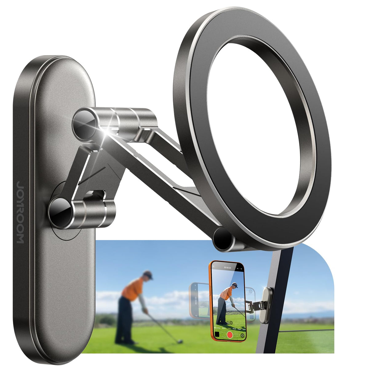 JOYROOM tri-fold 360° rotating base for precise on-cart mounting.