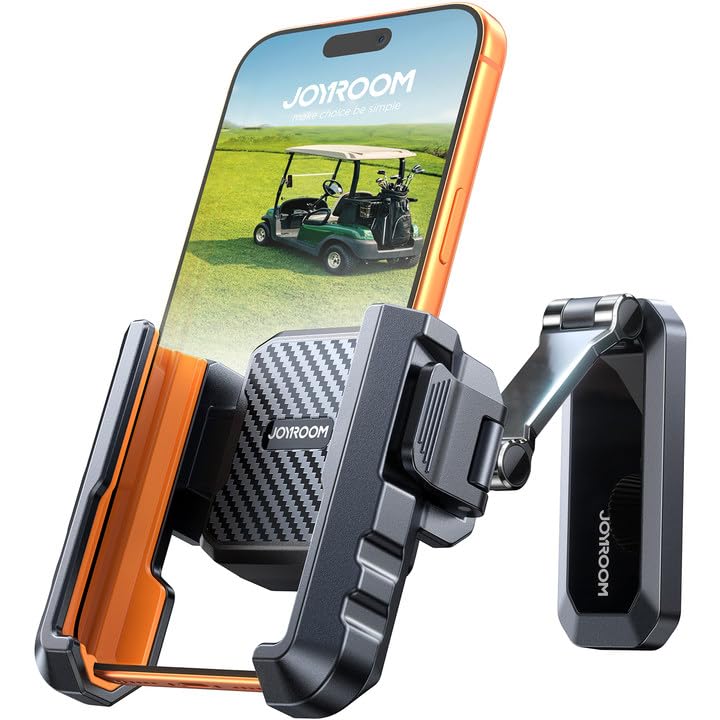 JOYROOM Upgraded Double-Fold Golf Cart Phone Holder camera-friendly design for photos on the course.