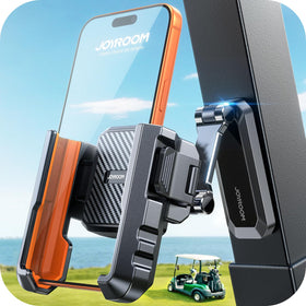 JOYROOM Upgraded Double-Fold Golf Cart Phone Holder with quick memory latch for fast one-hand setup.