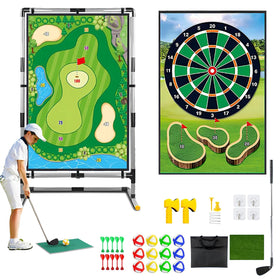 Joysweetoy Battle Golf stand and target setup for backyard practice.