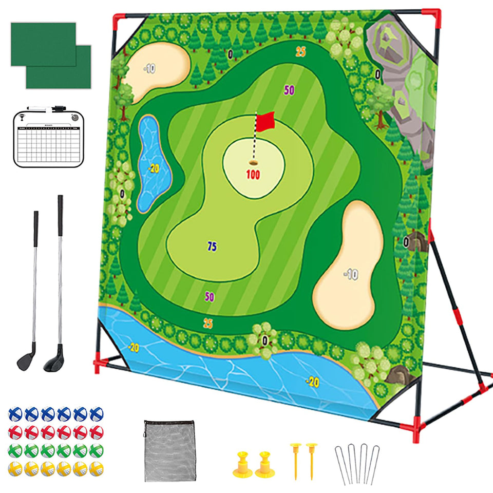 Joysweetoy golf chipping game stand ready for backyard practice.