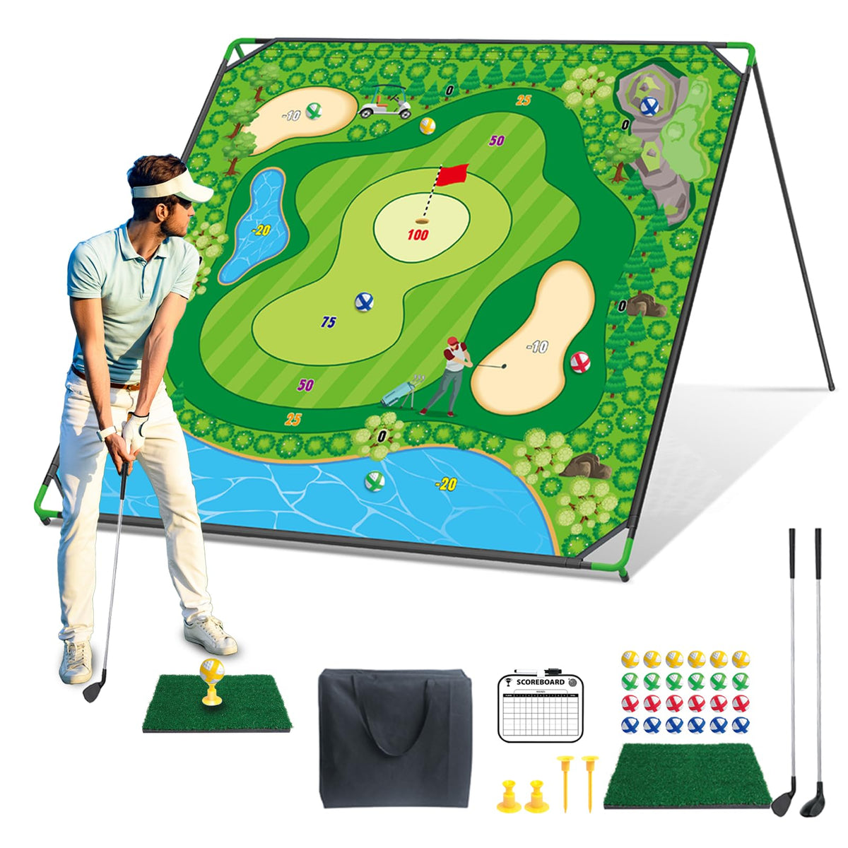 Joysweetoy large golf chipping game setup for indoor or outdoor practice and family fun.