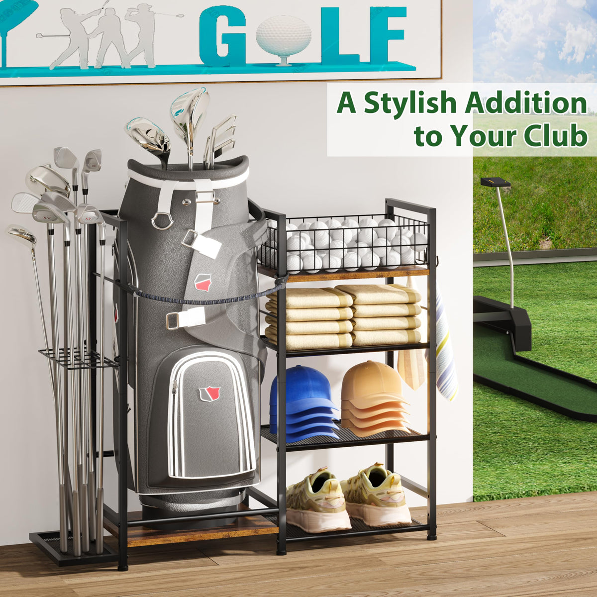 Adjustable middle shelves fit shoes, balls, and boxes for flexible organization.