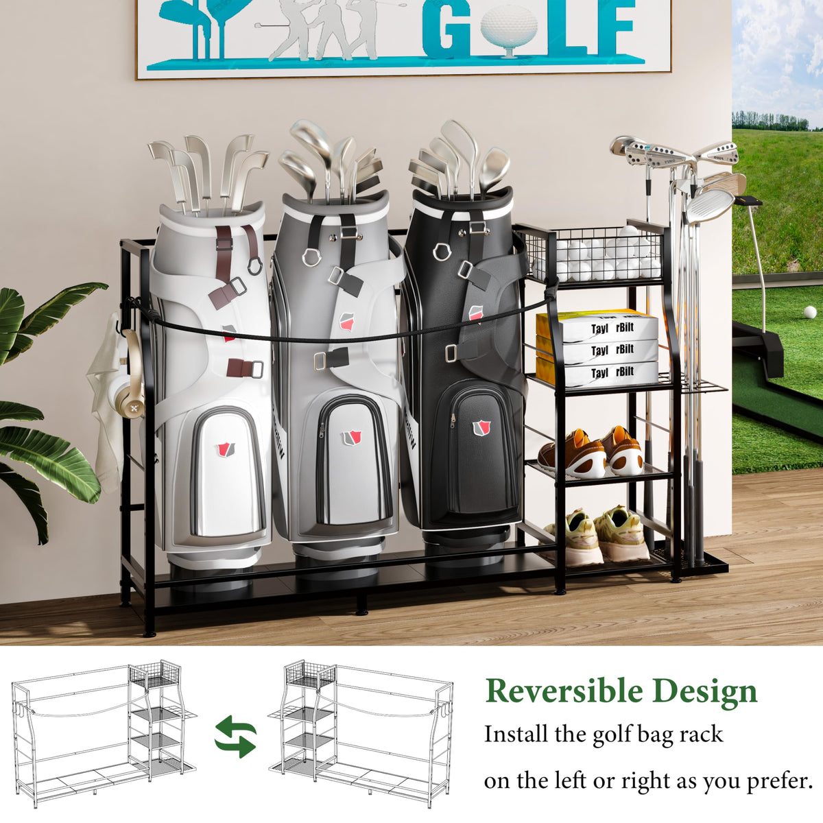Jsskeeim Golf Bag Stand detachable elastic straps securing bags upright