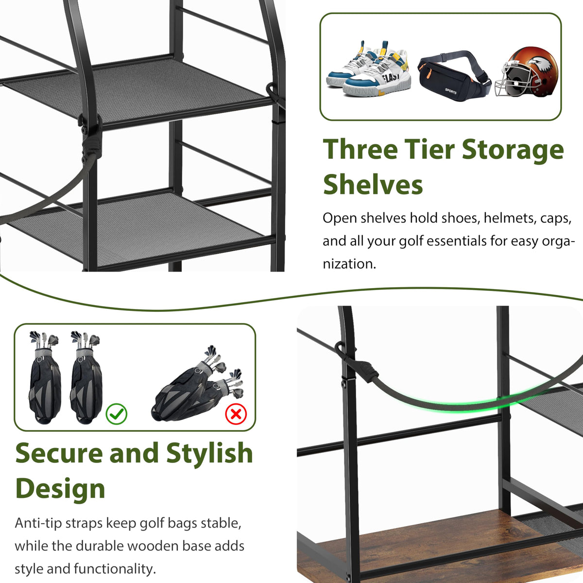 Jsskeeim 3-tier shelves maximize space for shoes and hats.
