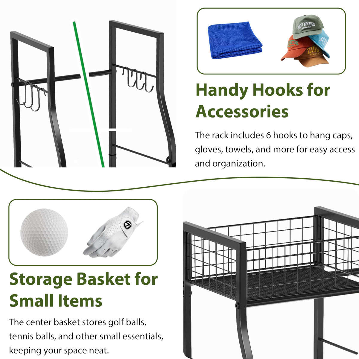 Jsskeeim center basket stores golf balls for easy access during rounds.
