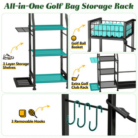Jsskeeim golf bag storage rack side club holder keeps clubs within easy reach.