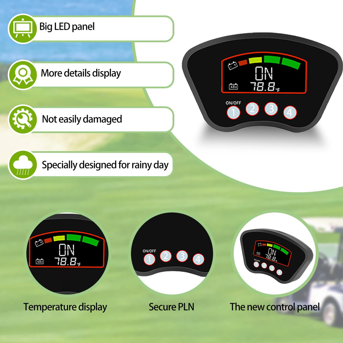 JTCMOJS keyless pin-pad ignition display closeup with bright LED screen and PIN entry.