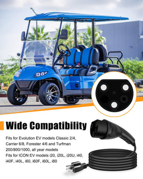 JUFZQO 120V 3-pin plug supports versatile cart charging setups.