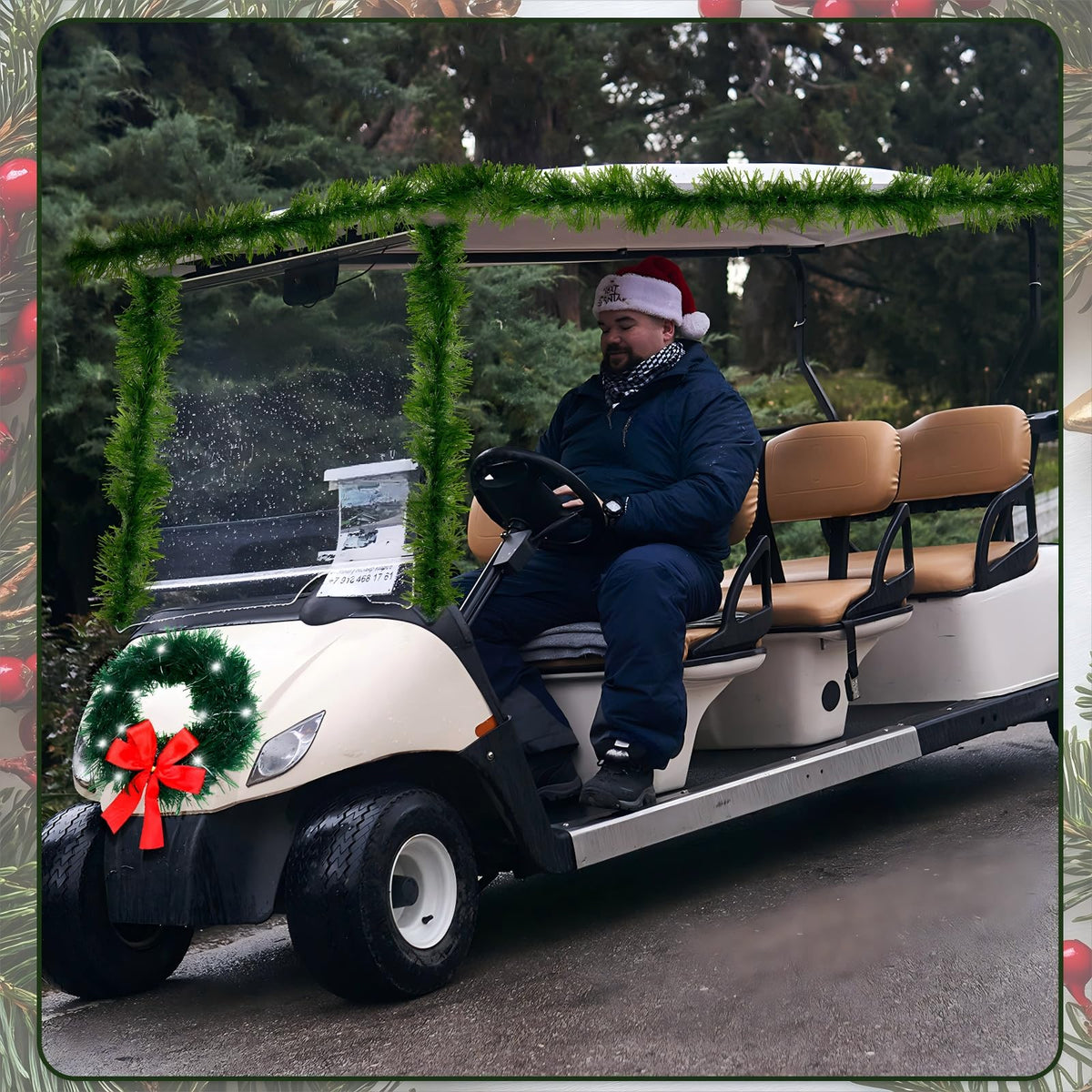 Juinte all-in-one decoration kit simplifies holiday golf cart styling.