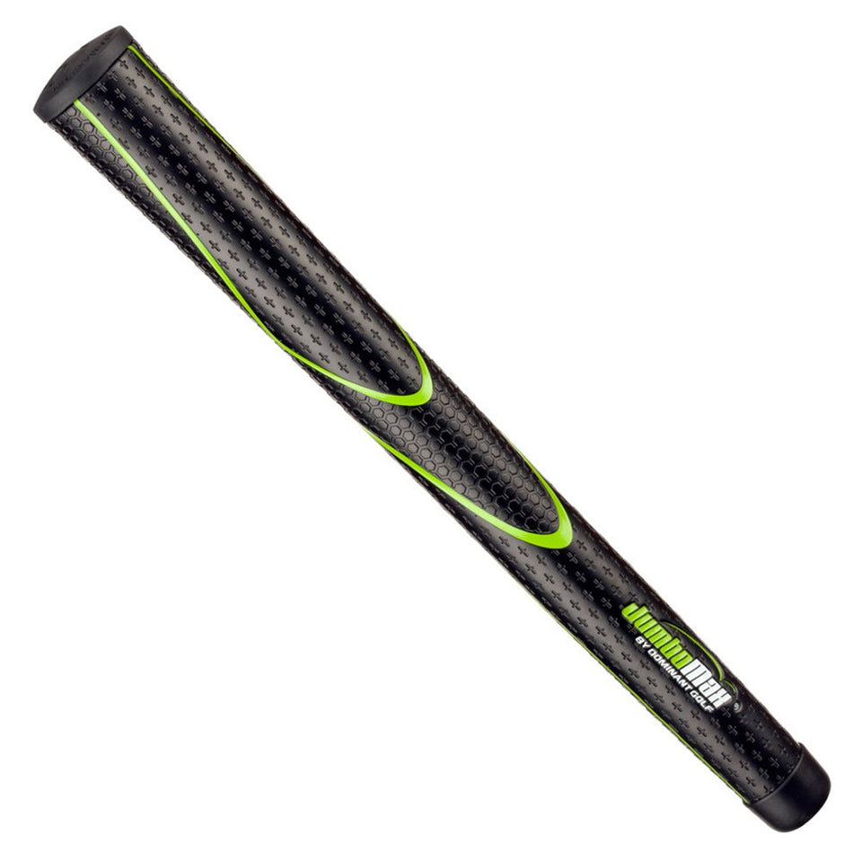 JumboMax Tour Series grip in black and lime attached to a golf club for precise control and feel.