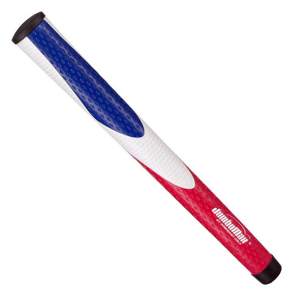 JumboMax Tour Series grip in red, white, blue enhances feel for controlled shot tempo.