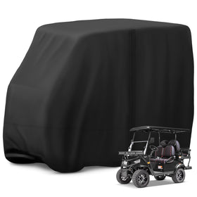 Jungda golf cart cover 120-55-78 size protects a 4-seat cart from weather.