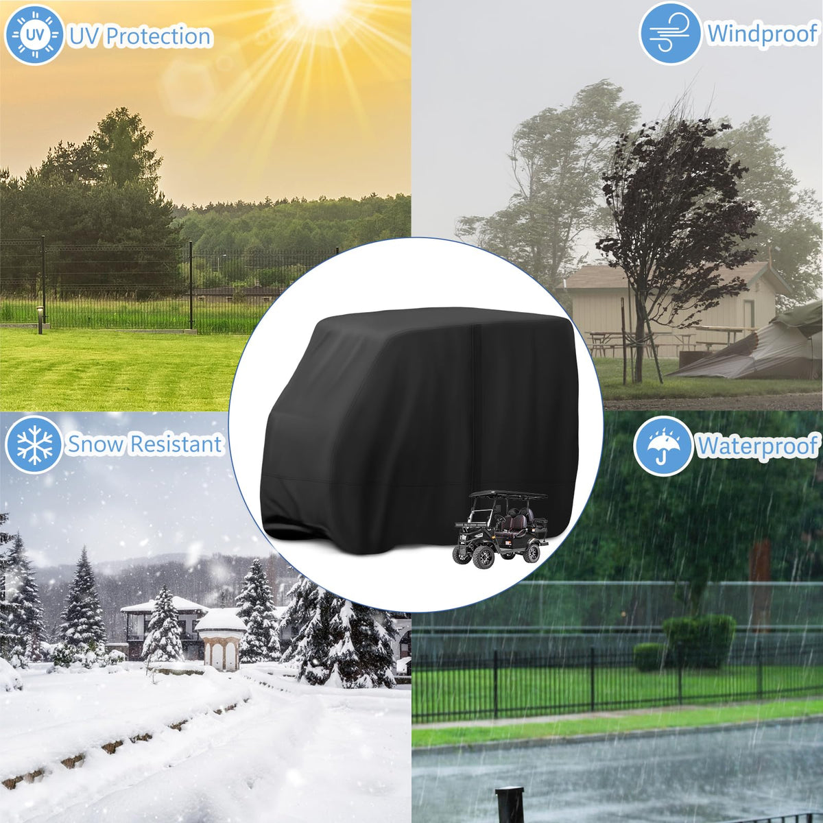 Jungda golf cart cover-all-season protection for sun, snow, and dust.