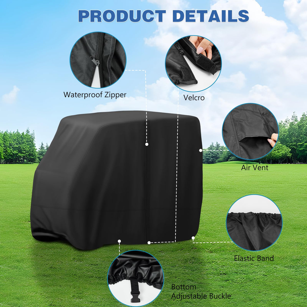 Jungda Golf Cart Cover lightweight, durable material shields from rain.