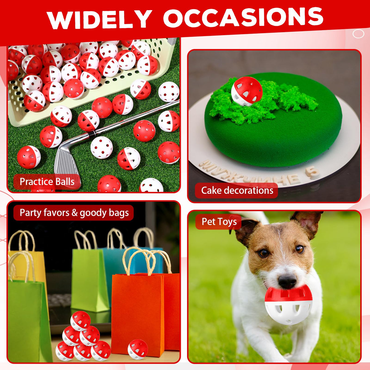 Junkin bright red balls improve visibility across terrains and lighting.