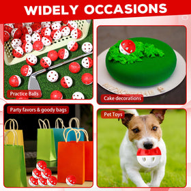 Junkin bright red balls improve visibility across terrains and lighting.