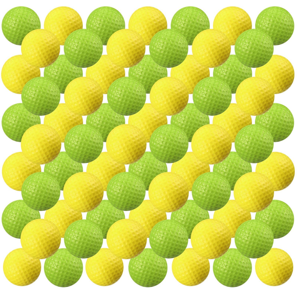 Junkin foam golf balls pack in yellow and green for easy practice and visibility.