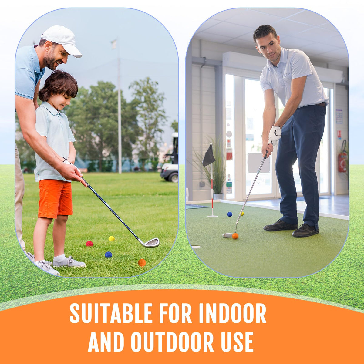 Junkin foam golf balls offer realistic feel and flight cues for practice.
