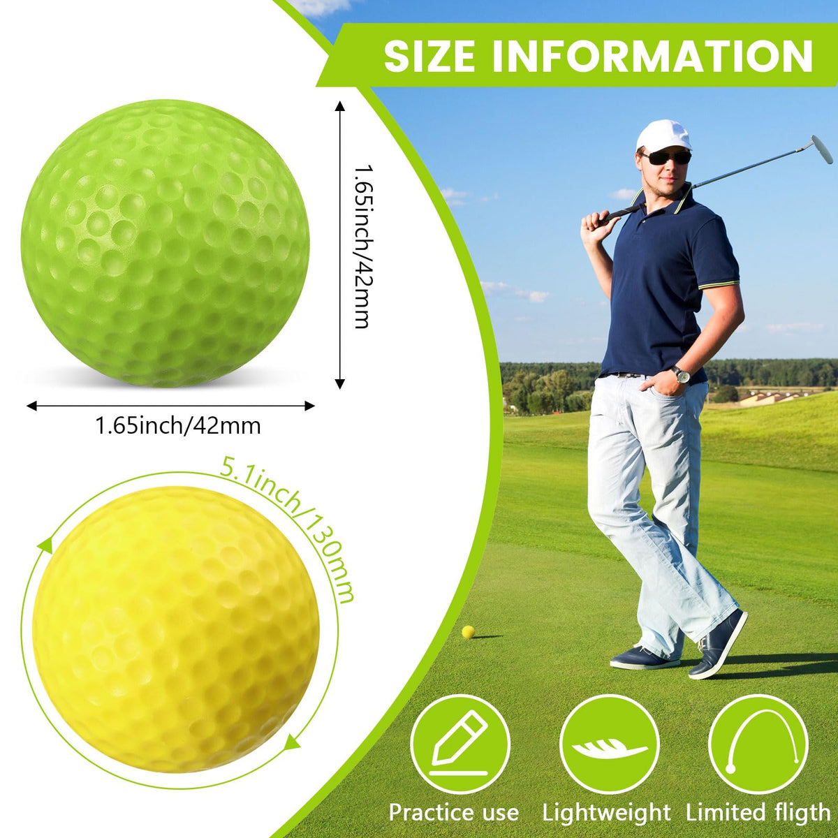 Junkin foam golf balls soft elastic material for gentle indoor practice.