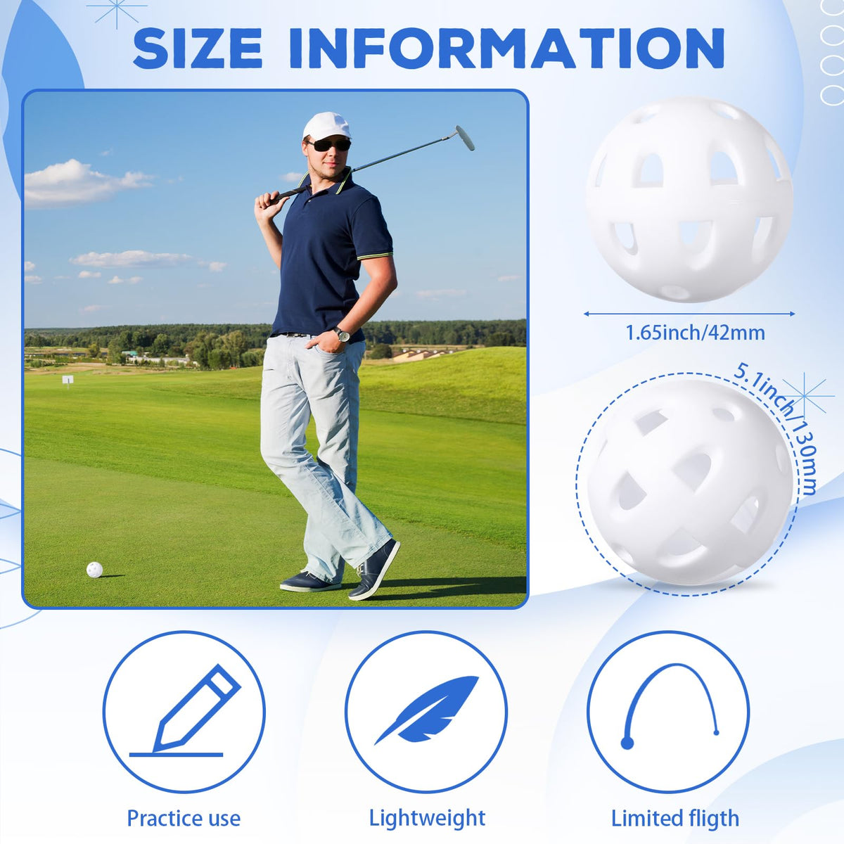 Junkin hollow-design golf balls with 24 holes show flight for feedback.