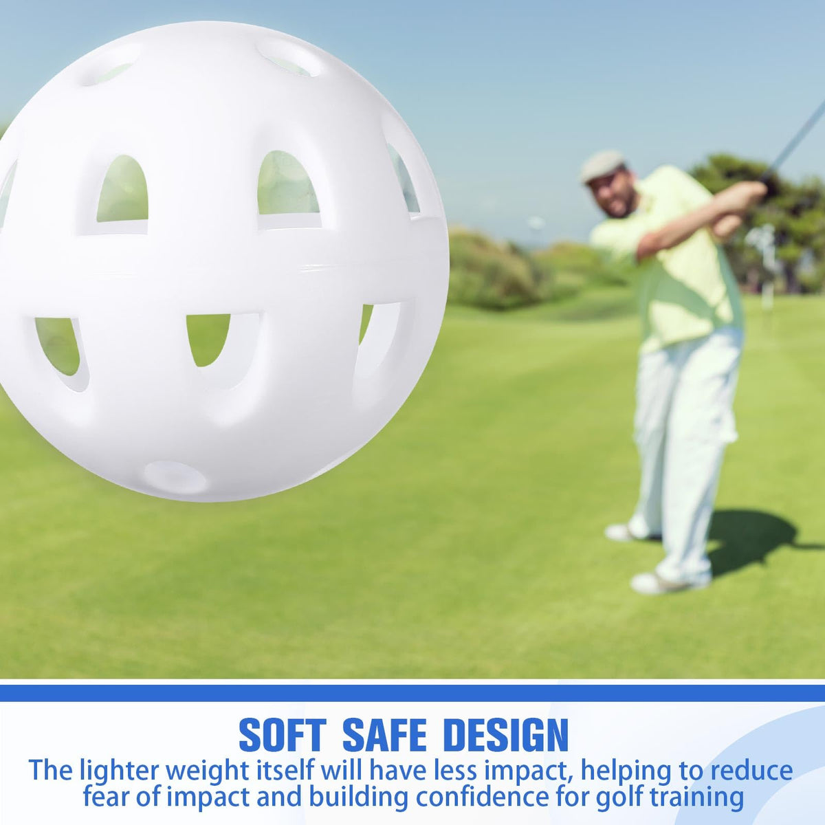 Junkin practice golf balls reveal flight path for trajectory tracking.