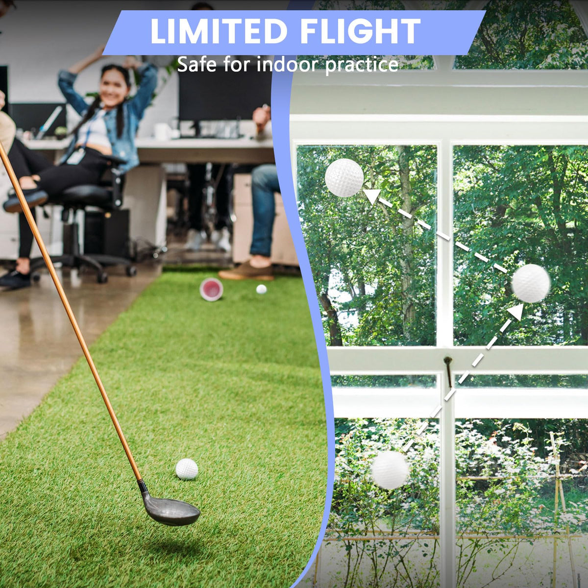 Realistic feel and flight cues provide swing feedback without causing damage.