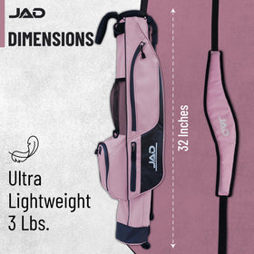 JUST AMAZING DEALS Sunday Golf Bag pink with stand deployed on green