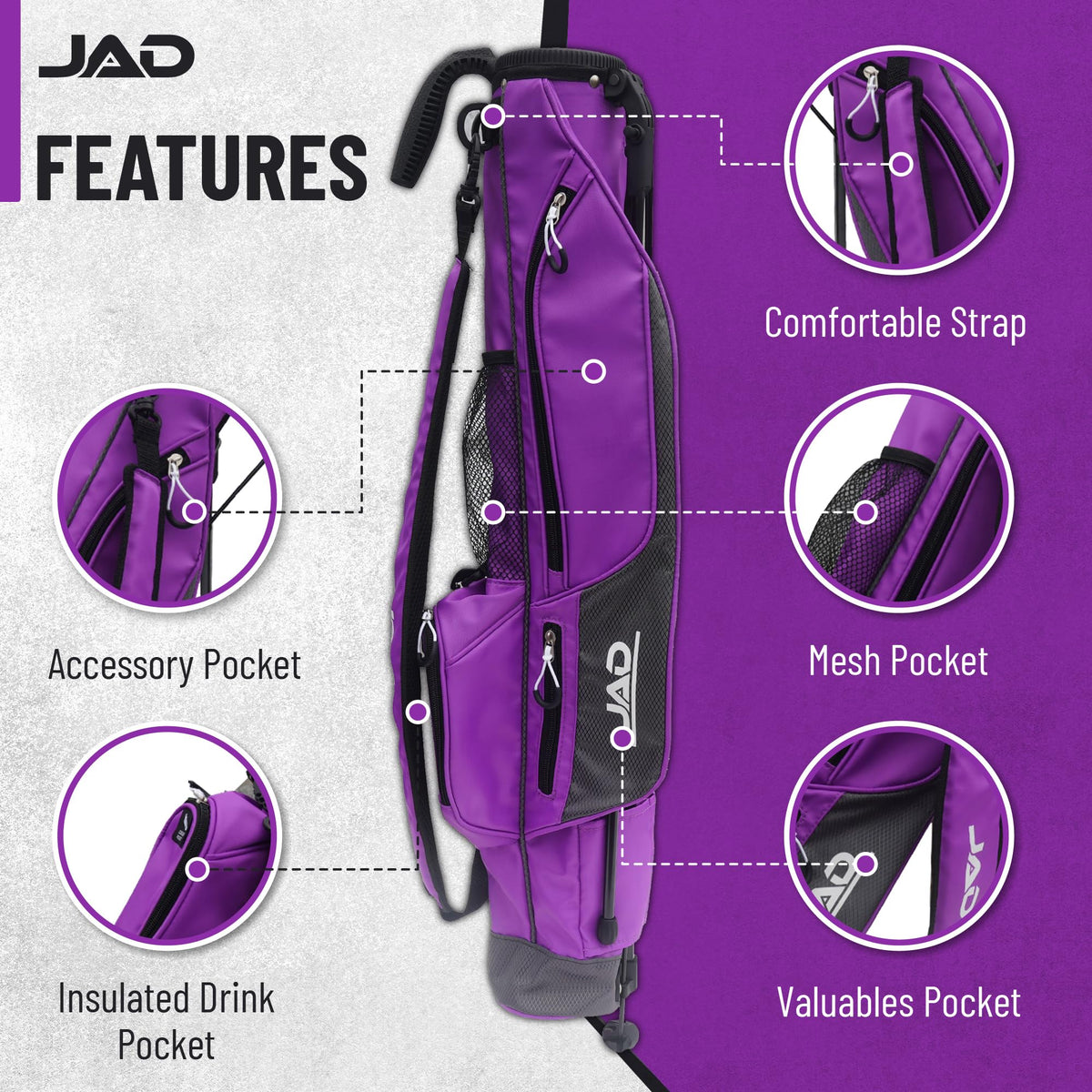 JUST AMAZING DEALS Sunday Golf Bag padded strap shows comfortable carry on long rounds.