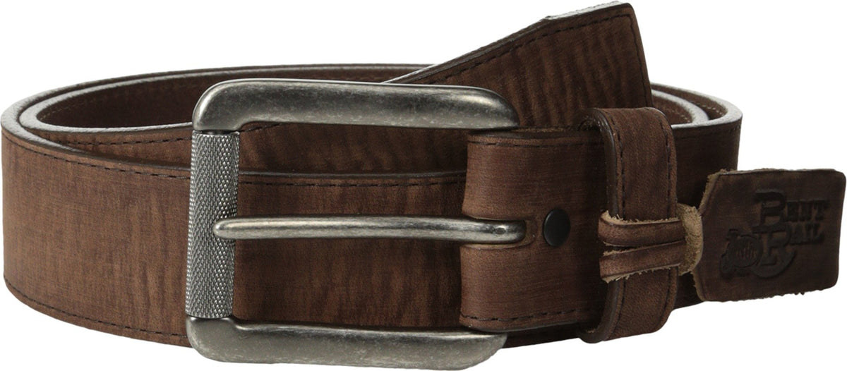 Justin bomber belt in distressed leather with silver buckle, ideal for casual and Western outfits.