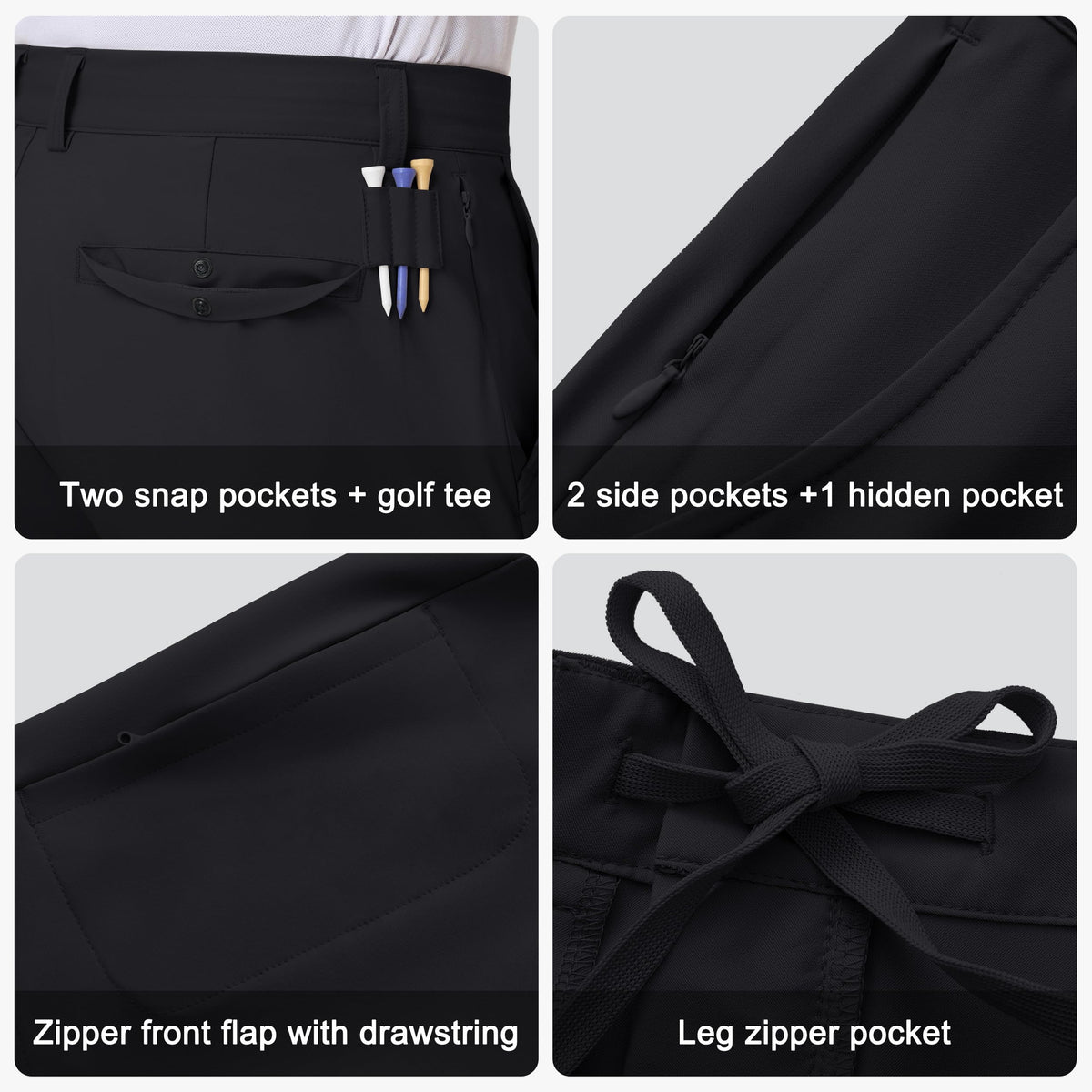 JWM Mens 11 Inch Stretch Golf Shorts rear pockets secure golf balls for quick access