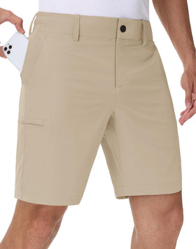 JWM men's 7-inch golf shorts front view with six-pocket layout for secure storage.