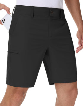 JWM men's 7in golf shorts front view highlights lightweight stretch fabric for range of motion.
