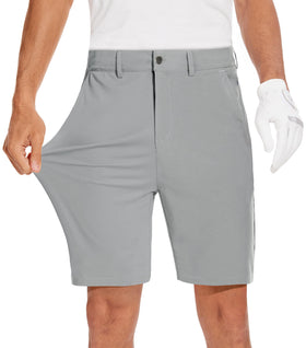 JWM men's 7-inch stretch golf shorts front view, showing slim fit and flat-front design for versatile wear.