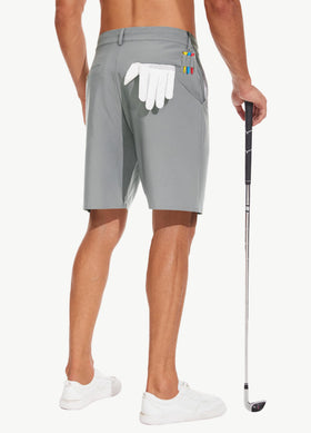 JWM men's 7-inch stretch golf shorts with tee caddy loops near the right pocket for quick access.