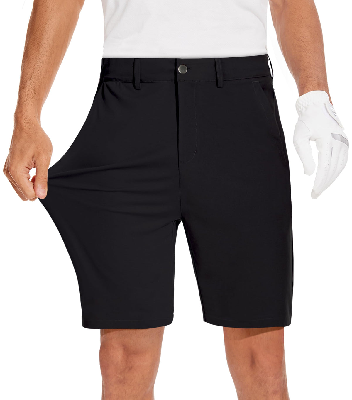JWM men's 9-inch stretch golf shorts front view for comfort and flexibility