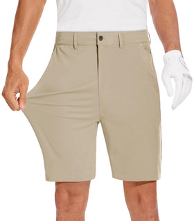 JWM Men's 9-Inch Stretch Golf Shorts front view, flexible fabric for unrestricted swings.
