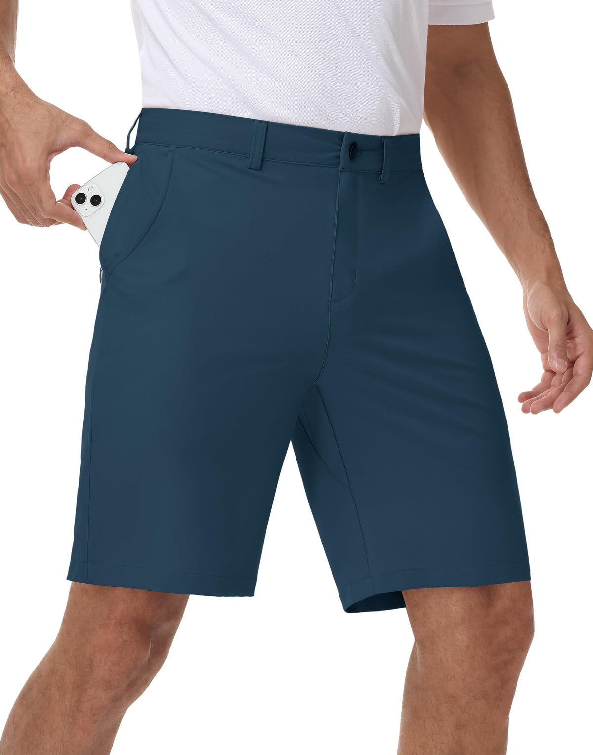 JWM golf shorts navy with hidden drawstring and belt loops for adjustable fit.